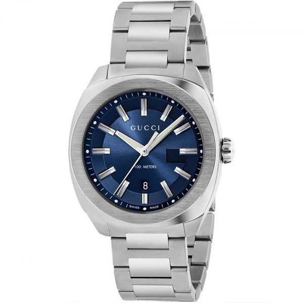 Gucci GG2570 Silver Stainless Steel Dark Blue Dial Quartz Watch for Gents- GUCCI YA142303