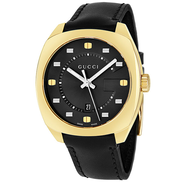Gucci GG2570 Black Leather Strap Black Dial Quartz Watch for Gents- GUCCI YA142310