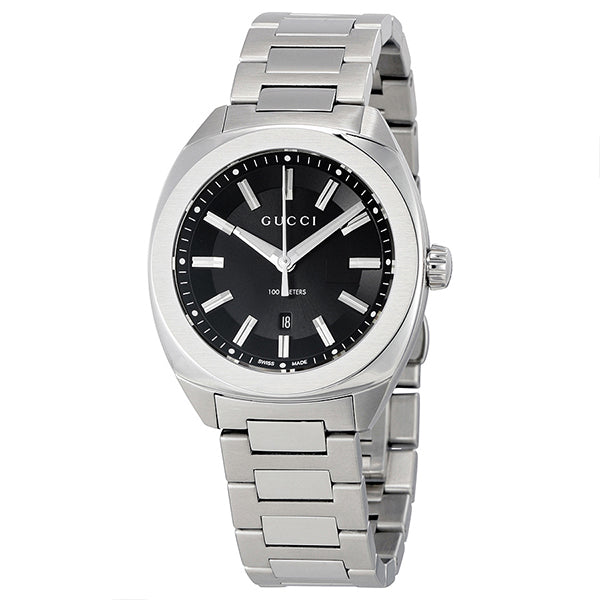 Gucci GG2570 Silver Stainless Steel Black Dial Quartz Watch for Gents- GUCCI YA142401