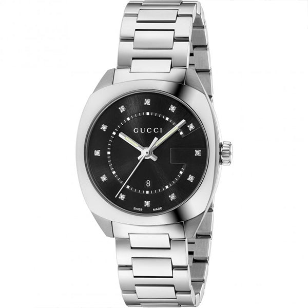 Gucci GG2570 Silver Stainless Steel Black Dial Quartz Watch for Ladies- GUCCI YA142404