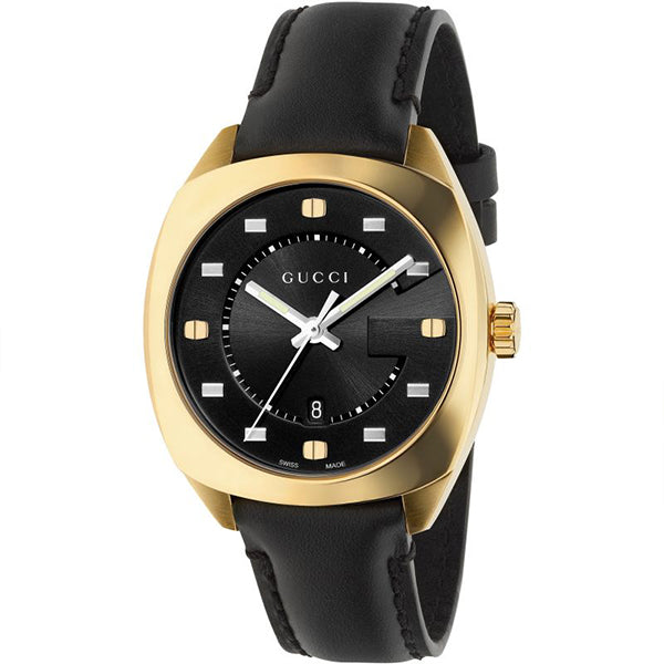 Gucci GG2570 Black Leather Black Dial Quartz Watch for Ladies- GUCCI YA142408