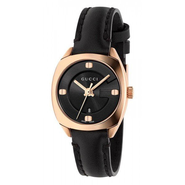 Gucci GG2570 Black Leather Black Dial Quartz Watch for Ladies- GUCCI YA142509