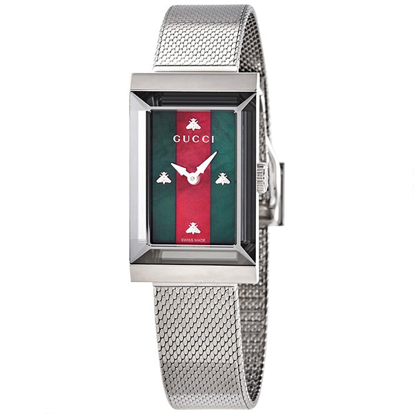 Gucci G-Frame Silver Mesh Bracelet Mother of Pearl Dial Quartz Watch for Ladies- YA147401