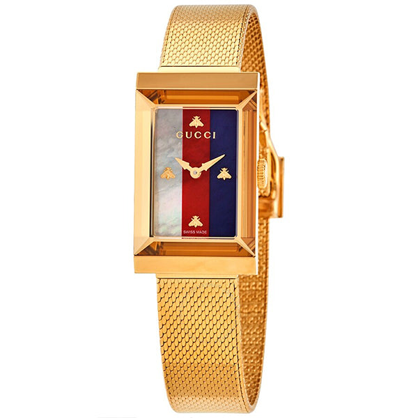 Gucci G-Frame Yellow Gold Mesh Bracelet Mother of Pearl Dial Quartz Watch for Ladies - YA147410