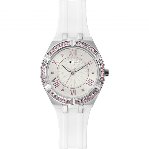 Guess Sparkling White Silicone Strap White Dial Quartz Watch for Ladies - GW0032L1