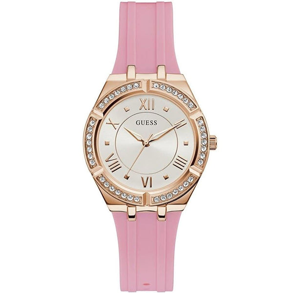 Guess Cosmo Pink Silicone Strap Silver Dial Quartz Watch for Ladies - GW0034L3