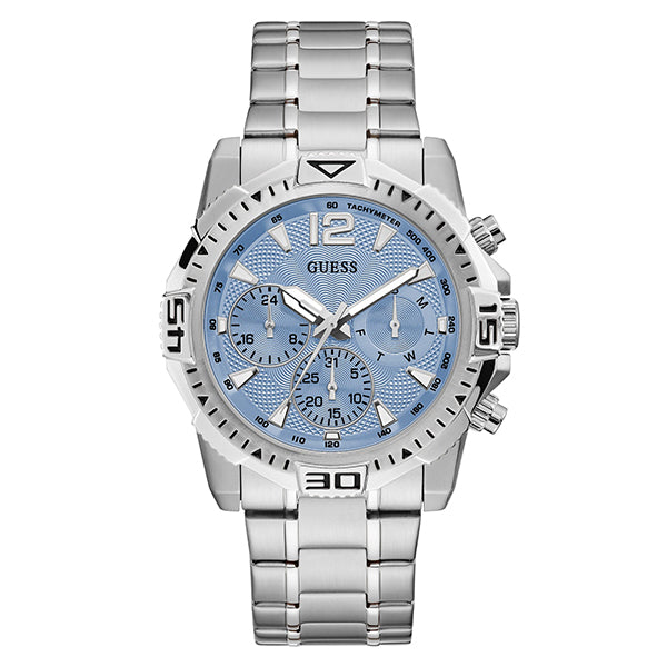 Guess Commander Silver Stainless Steel Blue Dial Chronograph Quartz Watch for Gents - GW0056G2