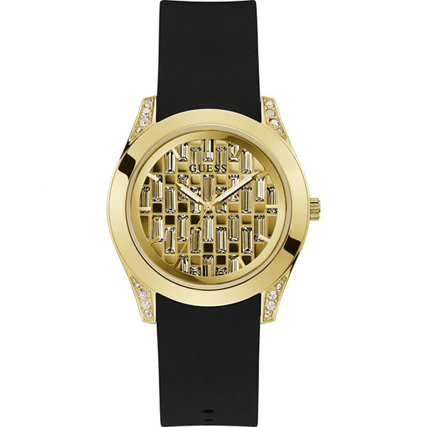 Guess Clarity Black Silicone Strap Gold Dial Quartz Watch for Ladies - GW0109L1