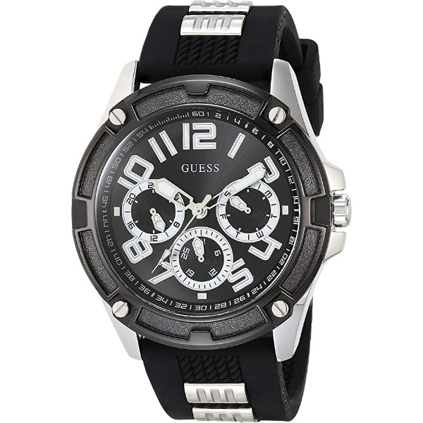 Guess Delta Black Silicone Strap Black Dial Quartz Watch for Gents - GW0051G1