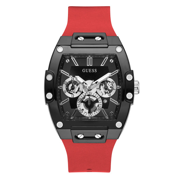 Guess Phoenix Black Silicone Strap Red Dial Quartz Watch for Gents - GW0203G4