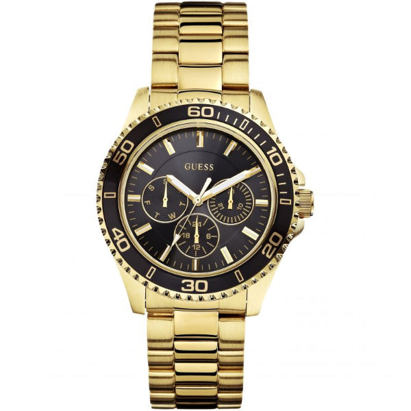 Guess BFF Multifunction Gold Stainless Steel Black Dial Quartz Watch for Ladies - W0231L3