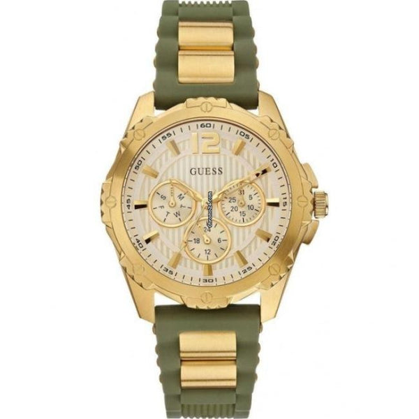 Guess Turquoise Olive Green Silicone Strap Gold Dial Chronograph Quartz Watch for Ladies - W0325L5