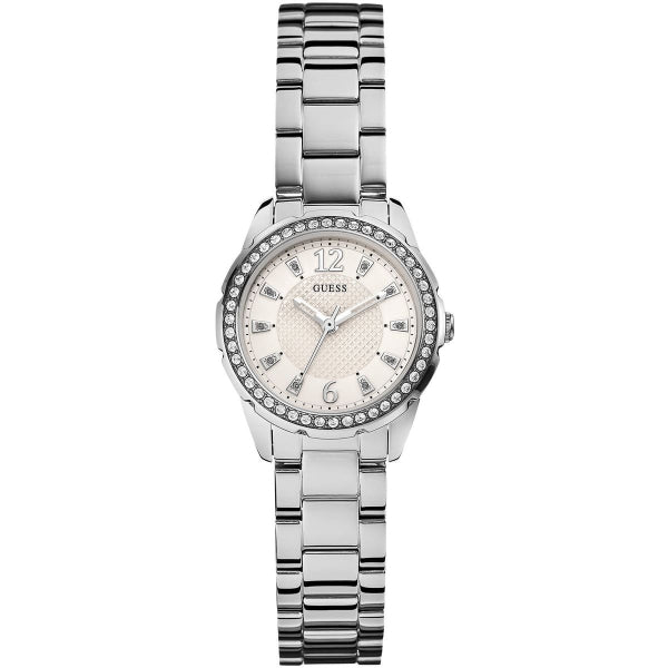 Guess Sparkle Silver Stainless Steel White Dial Quartz Watch for Ladies - U0445L1