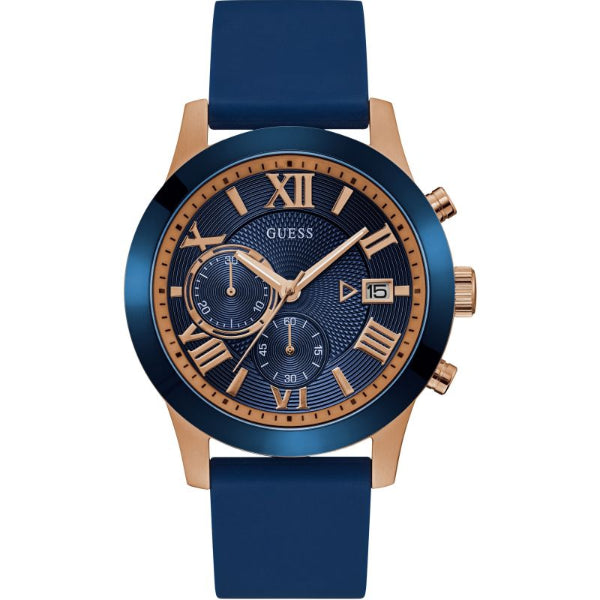 Guess Atlas Blue Silicone Strap Blue Dial Chronograph Quartz Watch for Gents - W1055G2