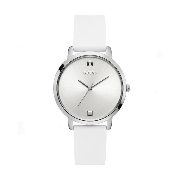 Guess Nova White Silicone Strap Silver Dial Quartz Watch for Ladies - W1210L1