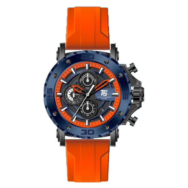 T5 Orange Silicone Strap Multicolour Dial Chronograph Quartz Watch for Gents - H3865G-F