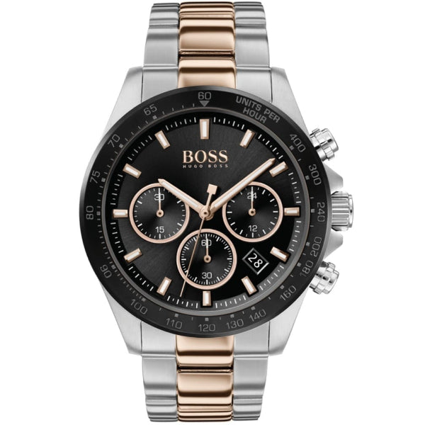 HUGO BOSS Hero Two-Tone Stainless Steel Black Dial Chronograph Quartz Watch for Gents - 1513757