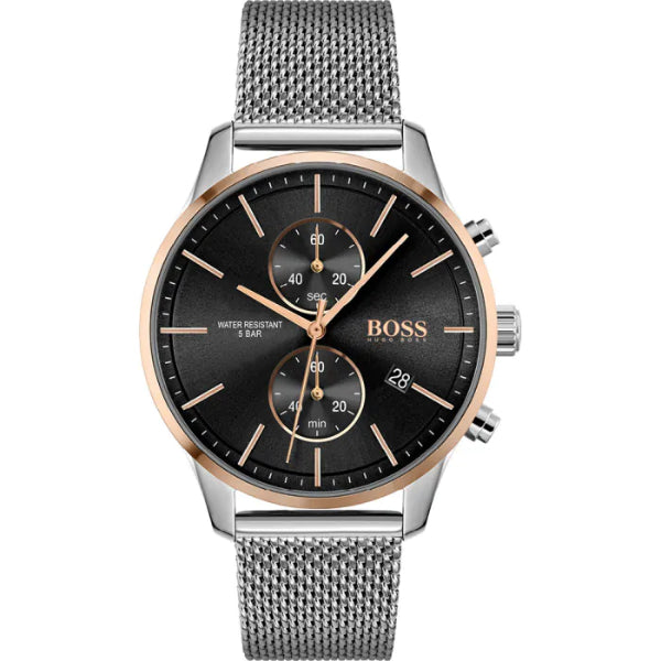 HUGO BOSS Associate Silver Stainless Steel Black Dial Chronograph Quartz Watch for Gents - 1513805