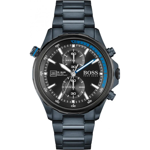 HUGO BOSS Globetrotter Blue Stainless Steel Black Dial Chronograph Quartz Watch for Gents - 1513824