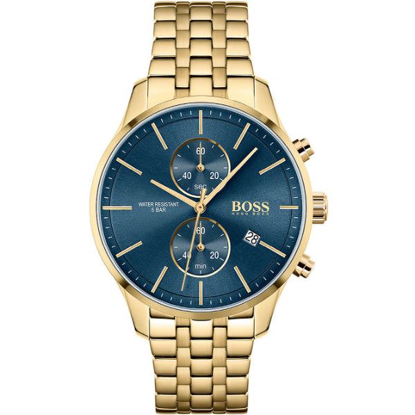 HUGO BOSS Associate Gold Stainless Steel Blue Dial Chronograph Quartz Watch for Gents - 1513841