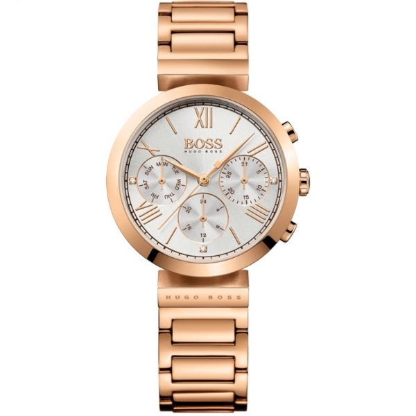 HUGO BOSS Classic Rose Gold Stainless Steel Multicolour Dial Chronograph Quartz Watch for Ladies - HUGO BOSS 1502399