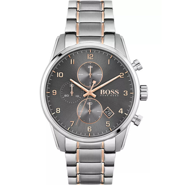 HUGO BOSS Skymaster Two-tone Stainless Steel Grey Dial Chronograph Quartz Watch for Gents - HUGO BOSS 1513789