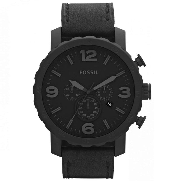 Fossil Nate Black Stainless Steel Black Dial Chronograph Quartz Watch for Gents - JR1354