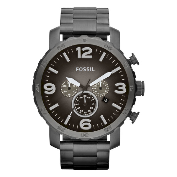 Fossil Nate Smoke Stainless Steel Gunmetal Dial Chronograph Quartz Watch for Gents - JR1437