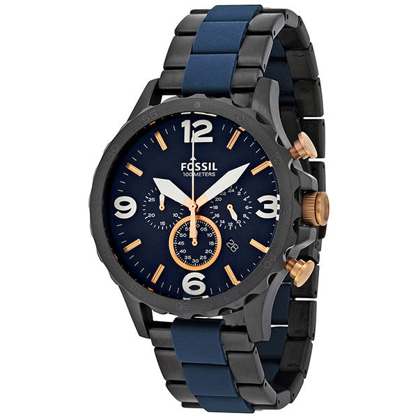 Fossil Nate Two-tone Stainless Steel Blue Dial Chronograph Quartz Watch for Gents - JR1494