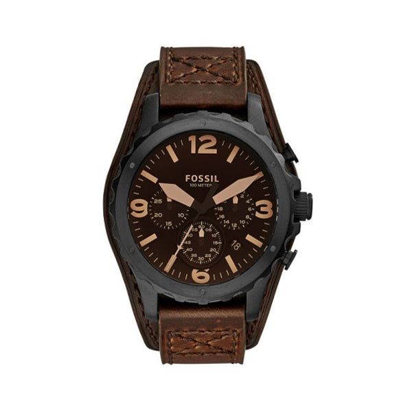 Fossil Nate Brown Leather Strap Brown Dial Chronograph Quartz Watch for Gents - JR1511