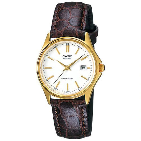 Casio Brown Leather Strap White Dial Quartz Watch for Ladies - LTP-1183Q-7ADF