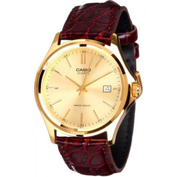 Casio Brown Leather Strap Gold Dial Quartz Watch for Ladies - LTP-1183Q-9ADF