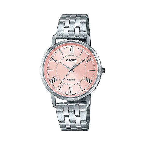 Casio Silver Stainless Steel Pink Dial Quartz Watch for Ladies - LTP-B110D-4A VDF