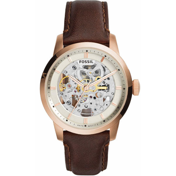 Fossil Townsman Brown Leather Strap Skeleton Dial Automatic Watch for Gents - ME3078