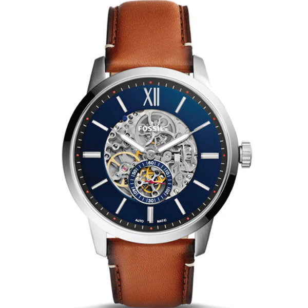 Fossil Townsman Brown Leather Strap Blue Dial Automatic Watch for Gents - ME3154