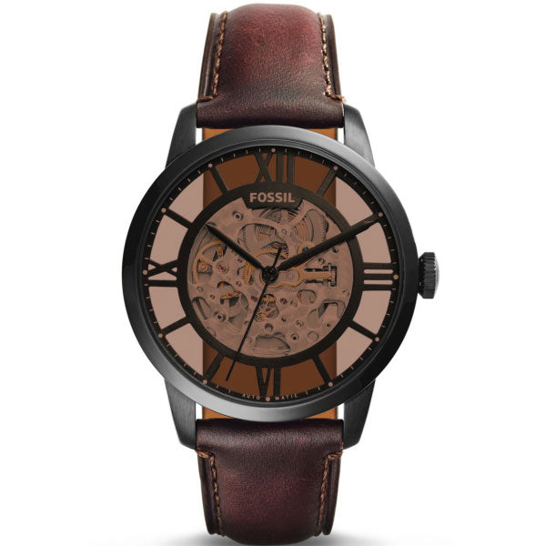Fossil Townsman Brown Leather Strap Skeleton Dial Automatic Watch for Gents - ME3098