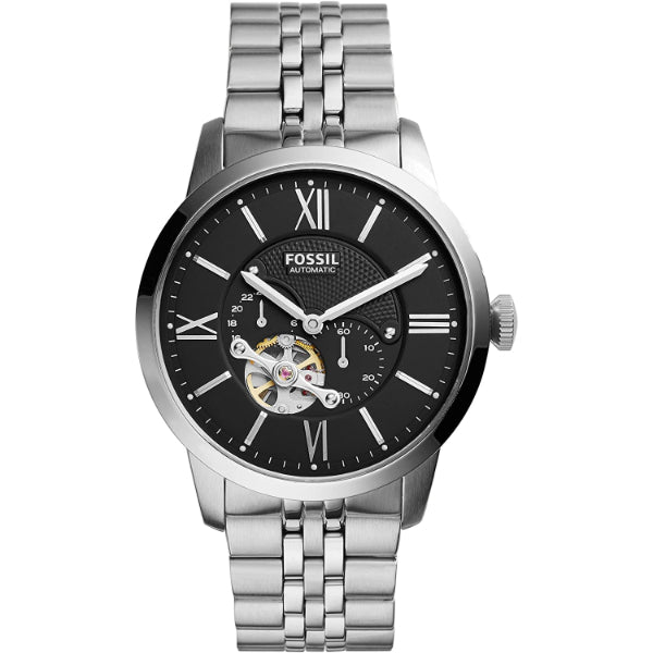 Fossil Townsman Silver Stainless Steel Black Dial Automatic Watch for Gents - ME3107