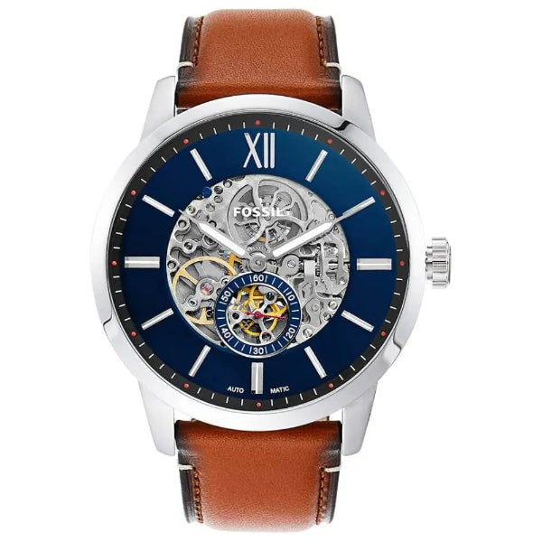 Fossil Townsman Brown Leather Strap Blue Dial Automatic Watch for Gents - ME3154