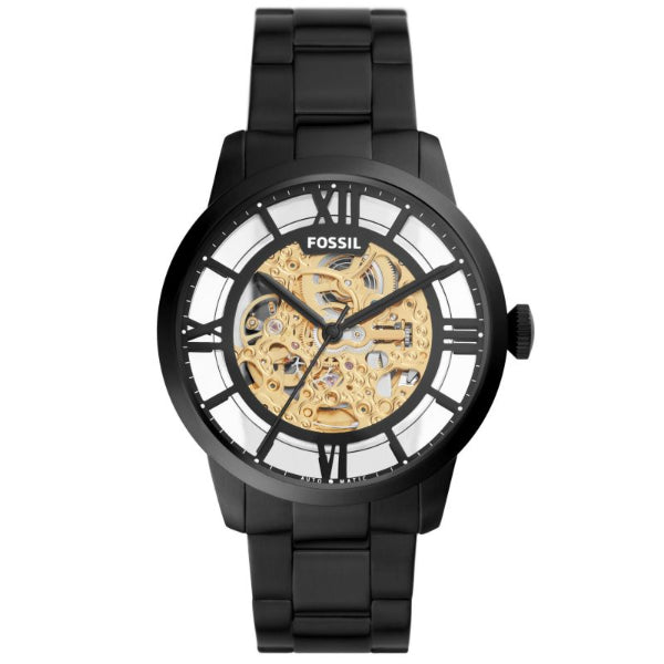 Fossil Townsman Black Stainless Steel Skeleton Dial Automatic Watch for Gents - ME3197