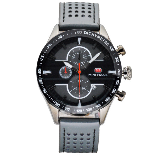 Mini Focus Grey Leather Strap Grey Dial Chronograph Quartz Watch for Gents - MF0002G-04