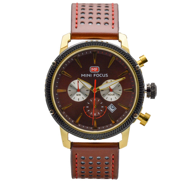 Mini Focus Blue Leather Strap Blue Dial Chronograph Quartz Watch for Gents - MF0010G-05