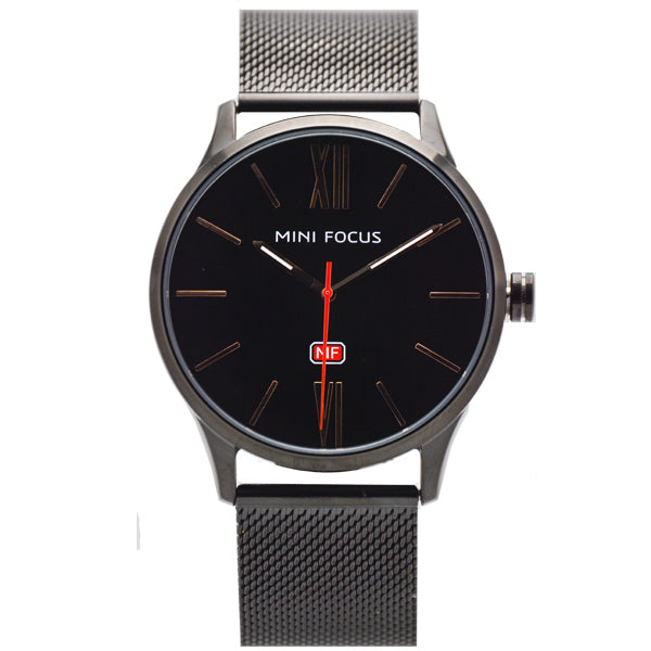 Mini Focus Black Mesh Bracelet Black Dial Quartz Watch for Gents - MF0018G-01