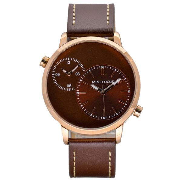 Mini Focus Brown Leather Strap Brown Dial Quartz Watch for Gents - MF0035G-02