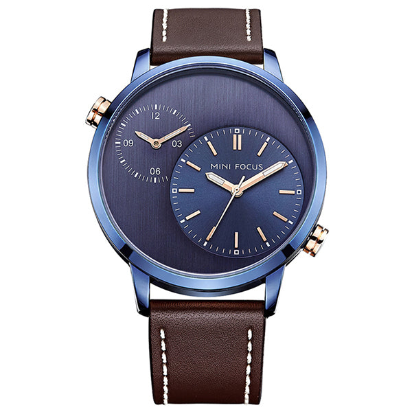 Mini Focus Brown Leather Strap Blue Dial Quartz Watch for Gents - MF0035G-04