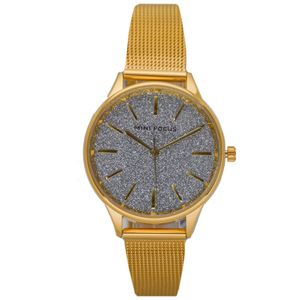 Mini Focus Gold Mesh Bracelet Grey Dial Quartz Watch for Ladies - MF0044L-01