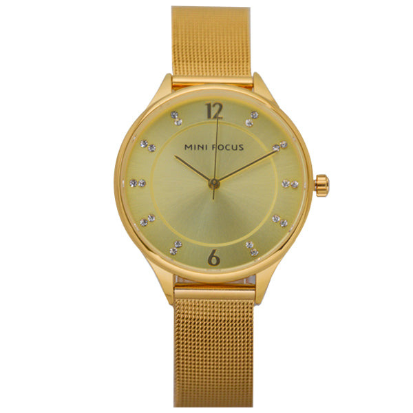 Mini Focus Gold Mesh Bracelet Gold Dial Quartz Watch for Ladies - MF0045L-01