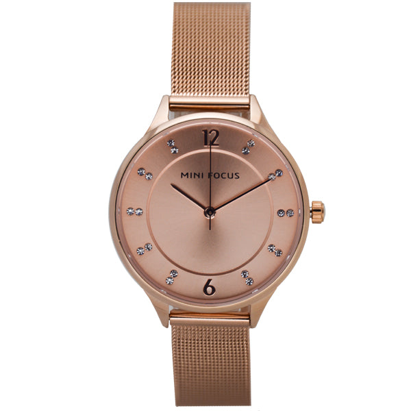 Mini Focus Rose Gold Mesh Bracelet Rose Gold Dial Quartz Watch for Ladies - MF0045L-03