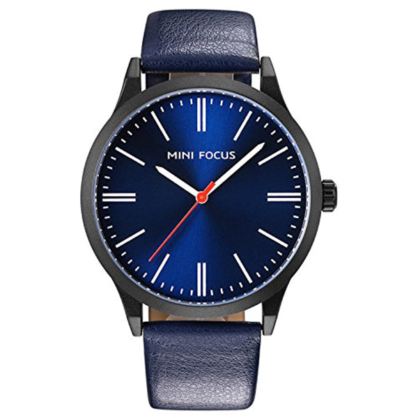 Mini Focus Blue Leather Strap Blue Dial Quartz Watch for Gents - MF0058G-02