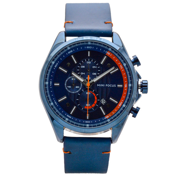 Mini Focus Blue Leather Strap Blue Dial Chronograph Quartz Watch for Gents - MF0080G-04