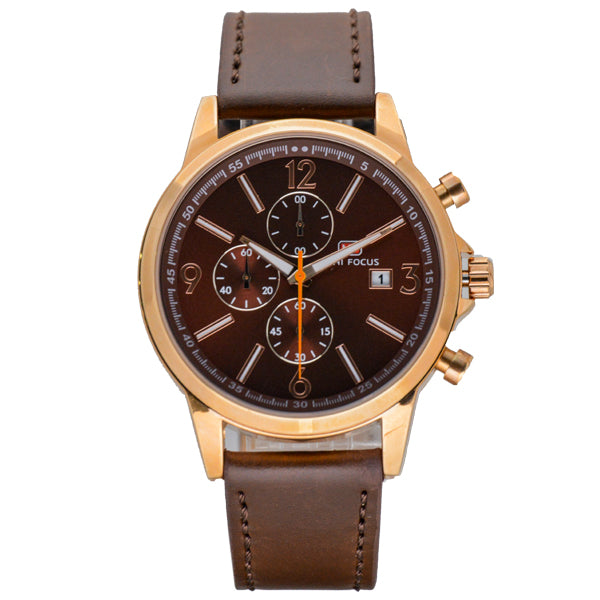 Mini Focus Brown Leather Strap Red Dial Chronograph Quartz Watch for Gents - MF0084G-03